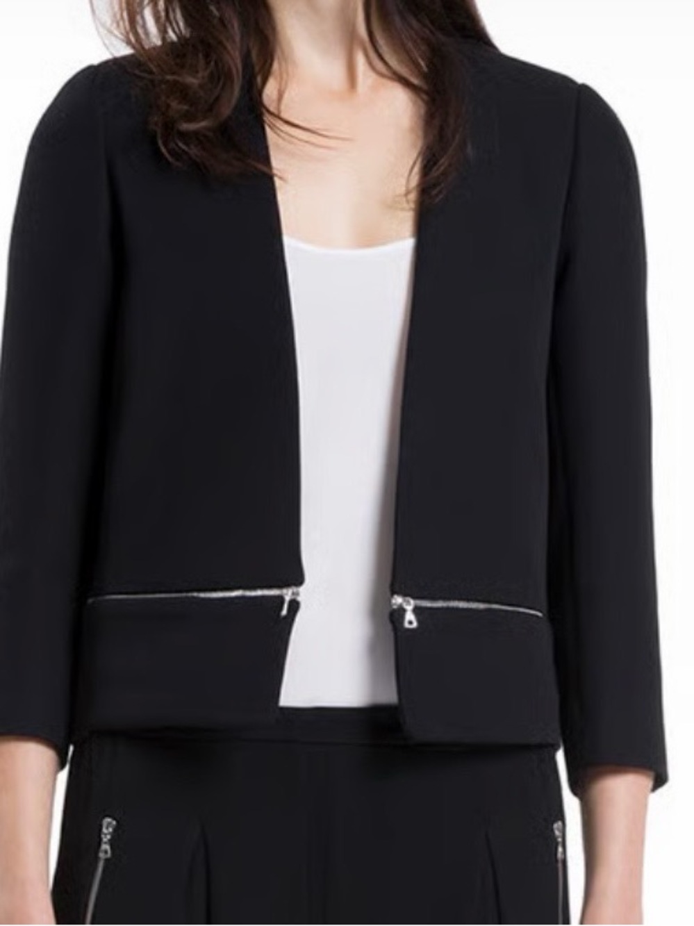 Sandro Black Open-Front Blazer with Silver Zips